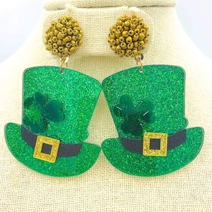 Saint Patrick's Day Glitter Beaded Rainbow Clover Earrings - St. Patrick's Day